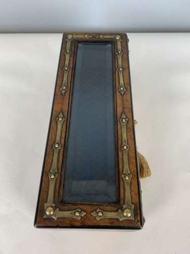 French C1870 Walnut Glove Jewellery Box With Bevelled Glass Panel