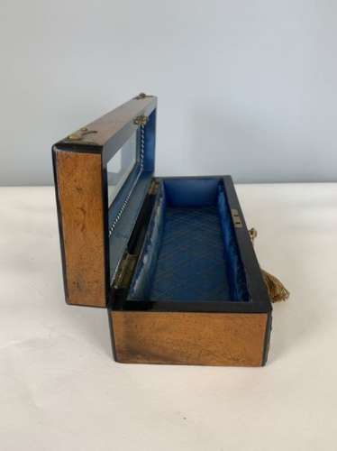 French C1870 Walnut Glove Jewellery Box With Bevelled Glass Panel