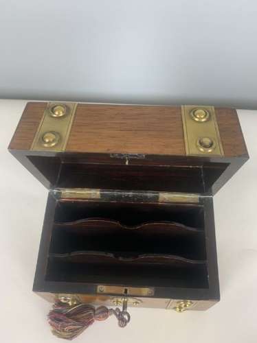 Brass On Laid Rosewood Stationery Box With Fully Fitted Interior