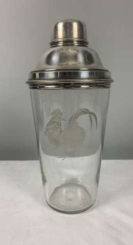 Jumbo 1 Pint James Dixon Art Deco Glass Silver Plated Cocktail Shaker
