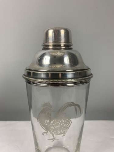Jumbo 1 Pint James Dixon Art Deco Glass Silver Plated Cocktail Shaker