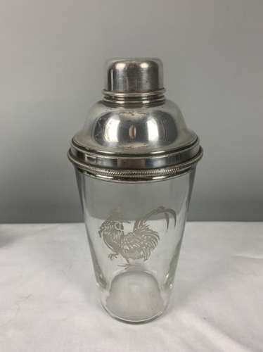 Jumbo 1 Pint James Dixon Art Deco Glass Silver Plated Cocktail Shaker
