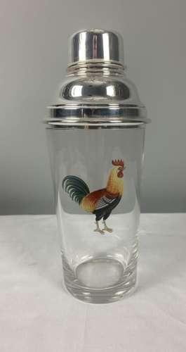 Unusual Art Deco Cockerel Glass Silver Plated Cocktail Shaker