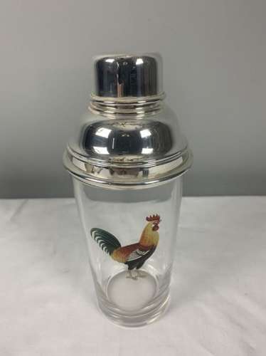 Unusual Art Deco Cockerel Glass Silver Plated Cocktail Shaker