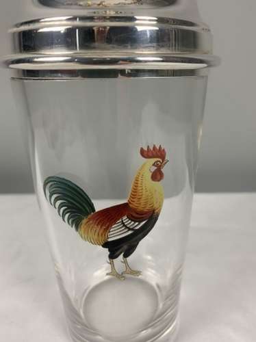 Unusual Art Deco Cockerel Glass Silver Plated Cocktail Shaker