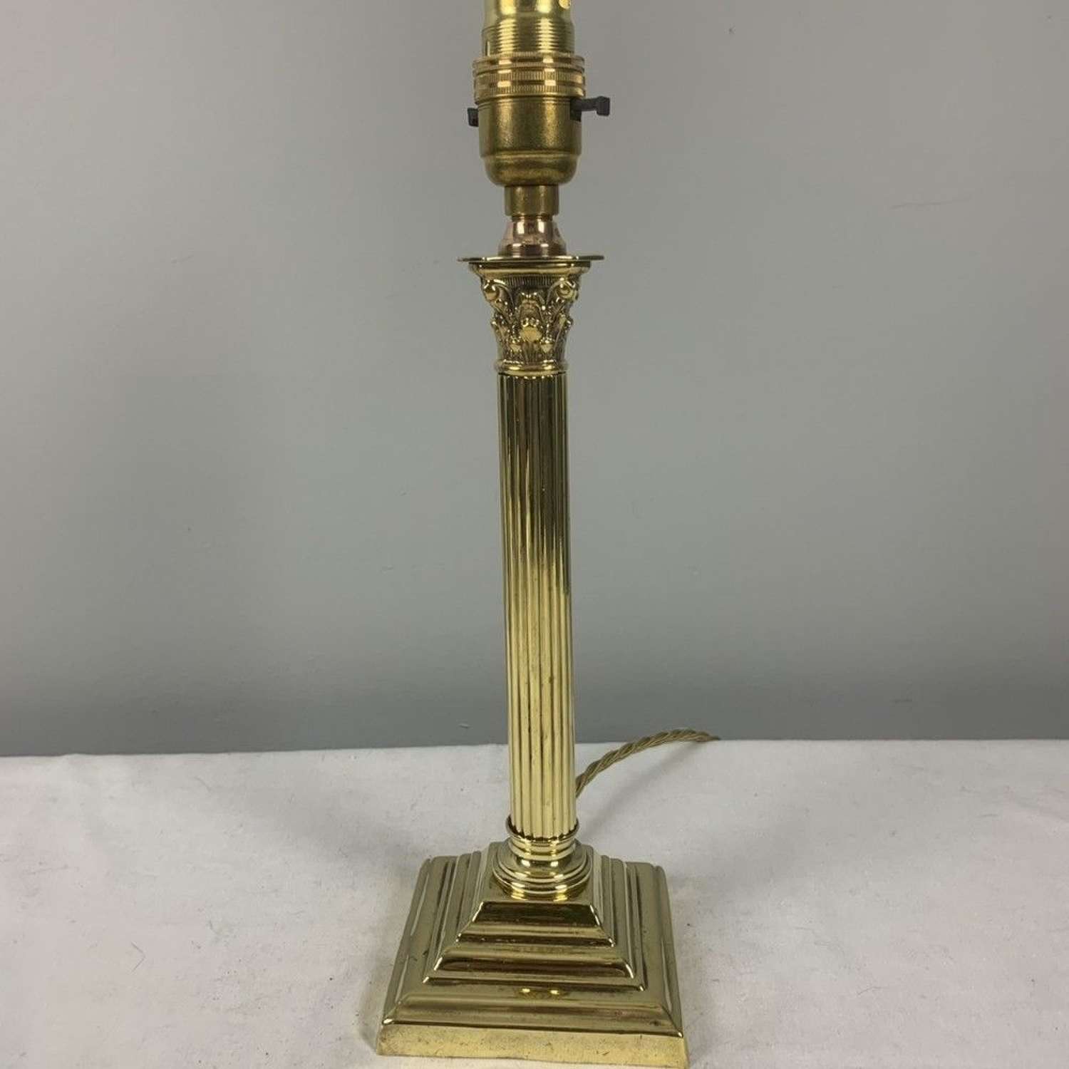 Small Brass Corinthian Column Table Lamp, Rewired And Pat Tested