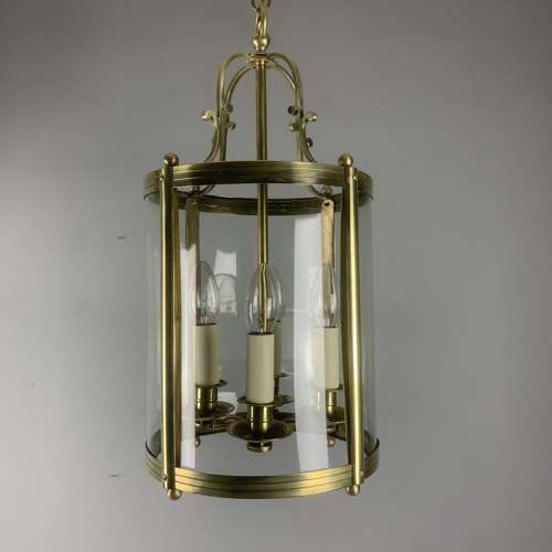 French Polished Brass Four Light Convex Antique Hall Lantern, Rewired