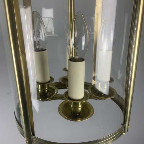 French Polished Brass Four Light Convex Antique Hall Lantern, Rewired