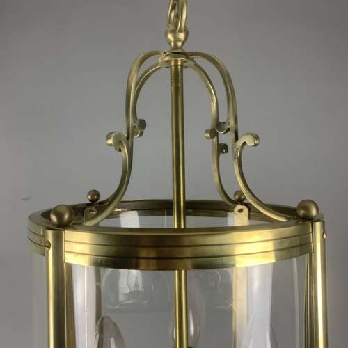 French Polished Brass Four Light Convex Antique Hall Lantern, Rewired