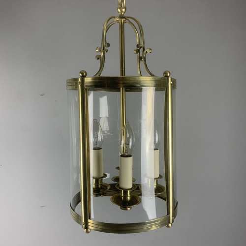 French Polished Brass Four Light Convex Antique Hall Lantern, Rewired