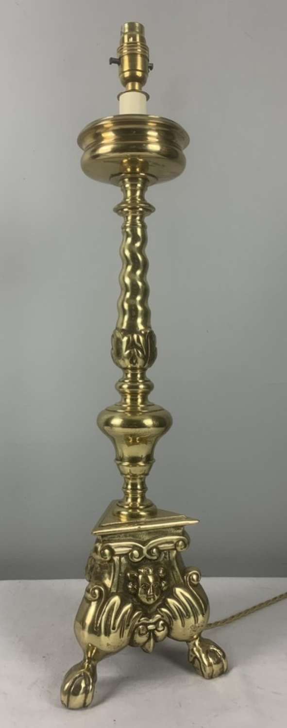 Large English Brass Altar Candlestick Table Lamp, Rewired And Pat Test