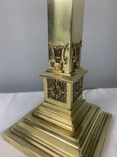 Victorian Decorated Brass Column Table Lamp, Rewired And Pat Tested
