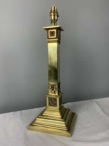 Victorian Decorated Brass Column Table Lamp, Rewired And Pat Tested