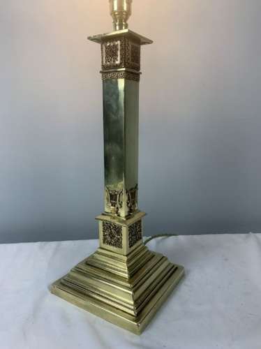 Victorian Decorated Brass Column Table Lamp, Rewired And Pat Tested
