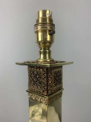 Victorian Decorated Brass Column Table Lamp, Rewired And Pat Tested