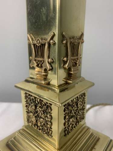 Victorian Decorated Brass Column Table Lamp, Rewired And Pat Tested