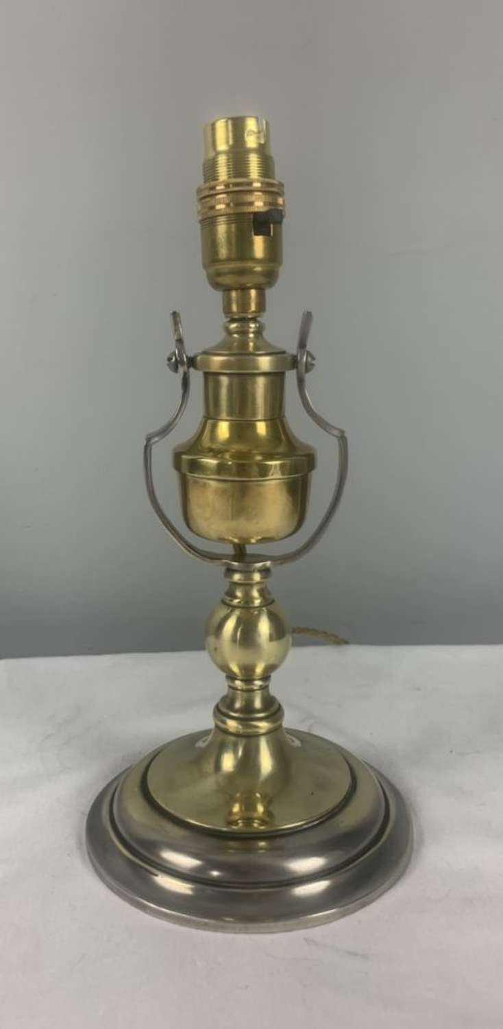 Distressed Silver Plated Brass Gimbal Table Lamp, Rewired And Pat Test