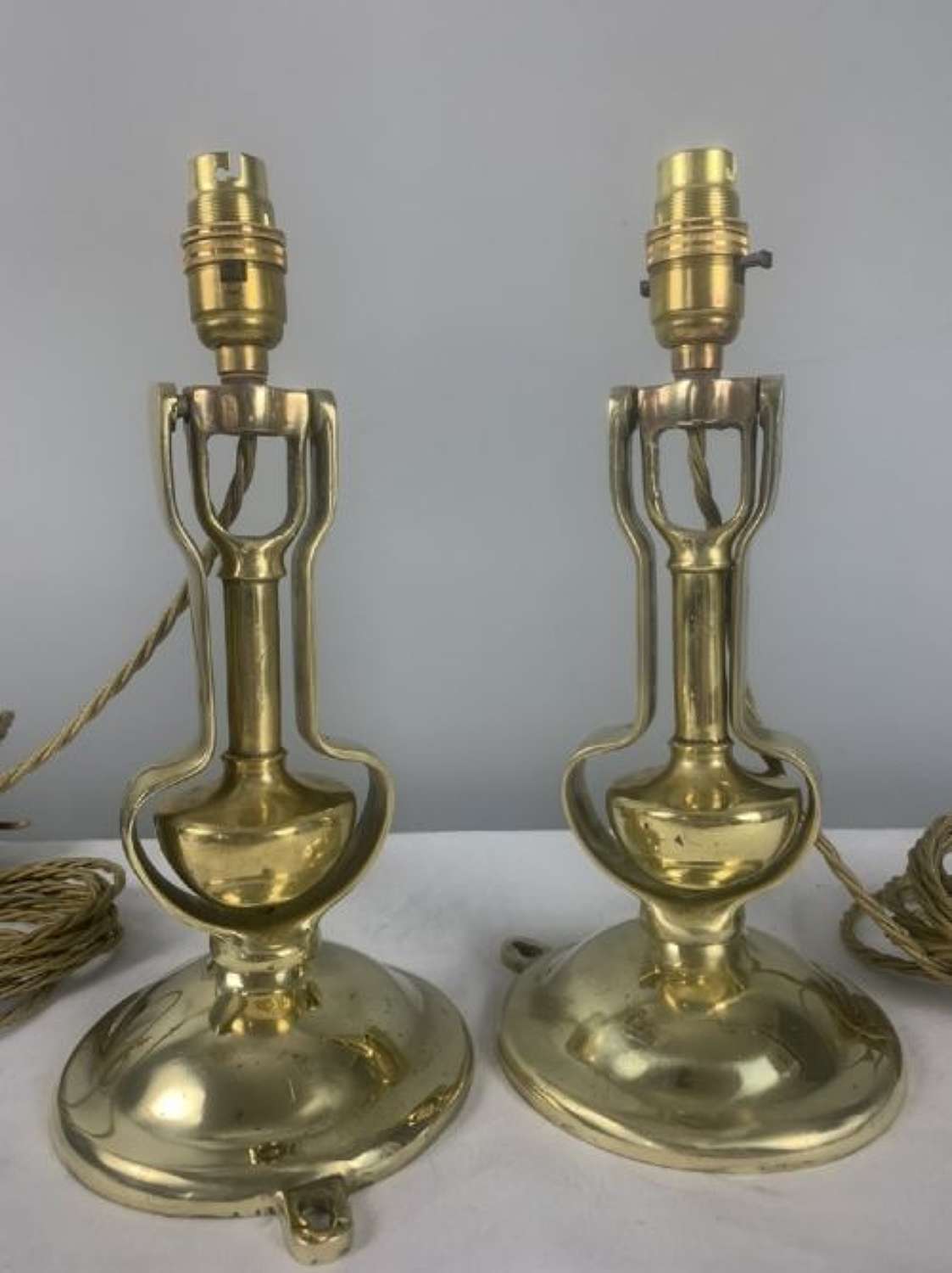 Pair Of Heavy Brass Gimbal Table Lamps, Rewired And Pat Tested