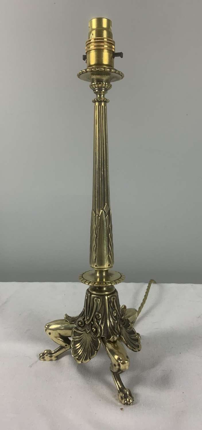 Quality 19th Century English Brass Claw Foot Table Lamp, Rewired And P