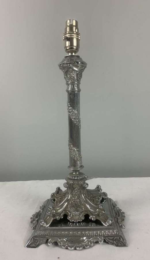 Decorative Victorian Silver Plated Table Lamp, Rewired And Pat Tested