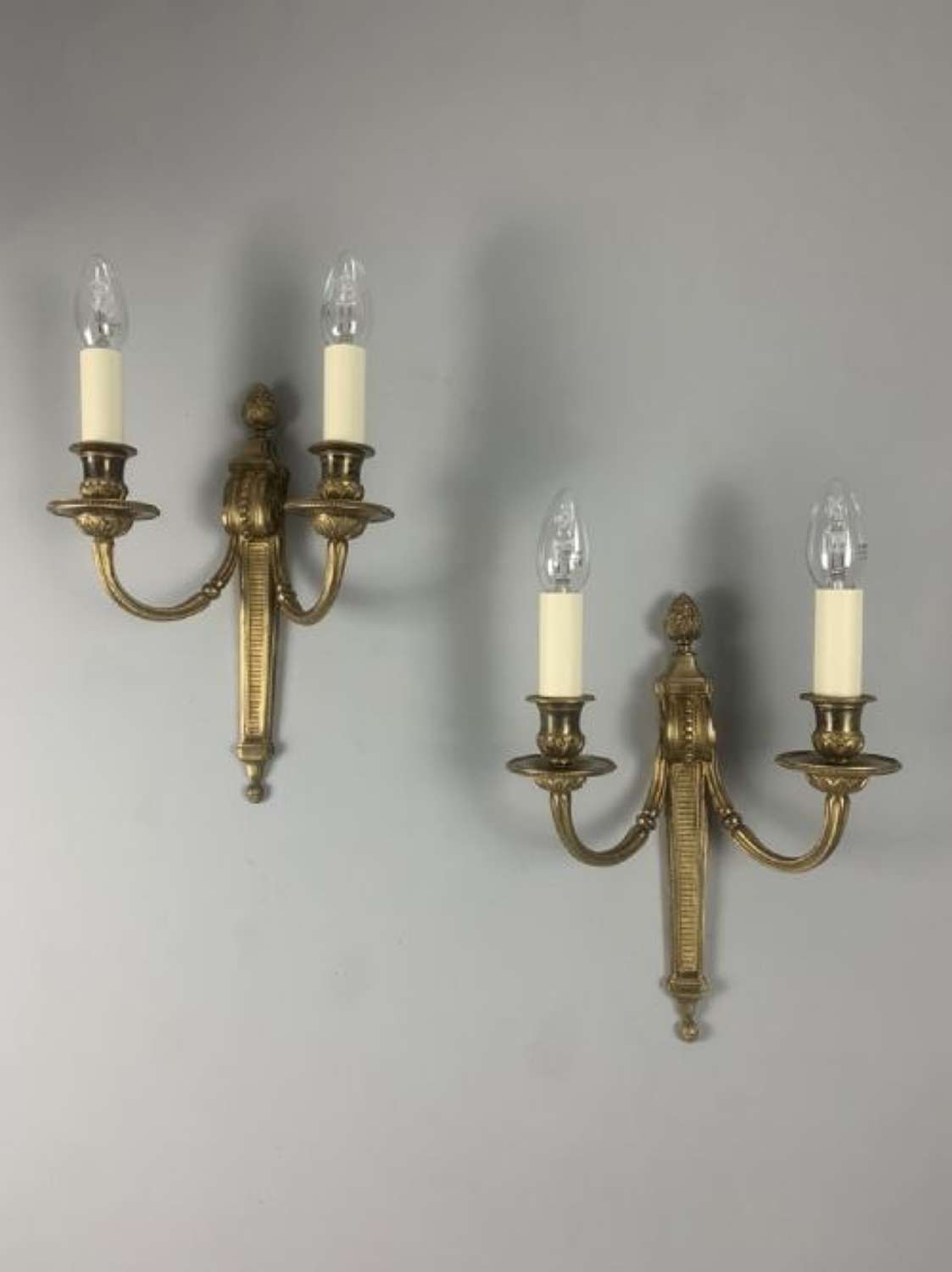French Gilt Brass Pair Of Antique Wall Lights, Rewired