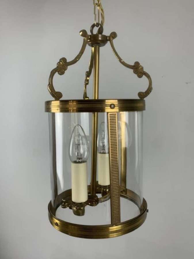 French Brass Twin Light Convex Lantern, Rewired