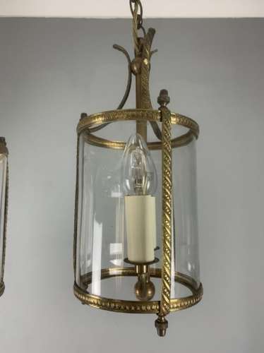 Pair Of Small Twin Light Convex Brass Lanterns, Rewired