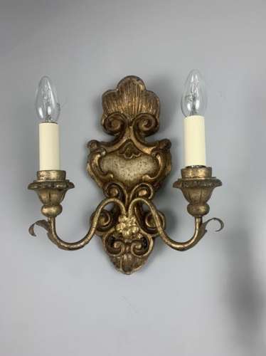 French Pair Of Giltwood Antique Wall Lights, Rewired