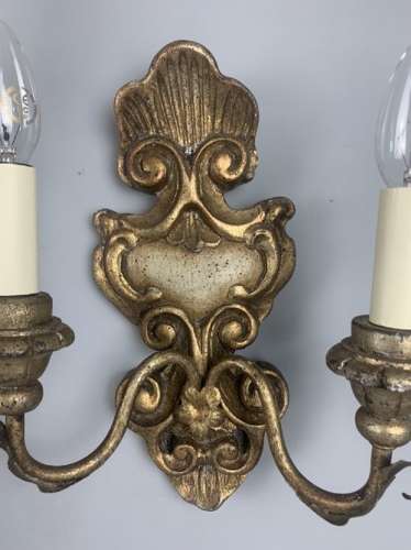 French Pair Of Giltwood Antique Wall Lights, Rewired