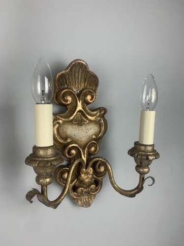 French Pair Of Giltwood Antique Wall Lights, Rewired