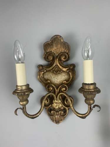 French Pair Of Giltwood Antique Wall Lights, Rewired