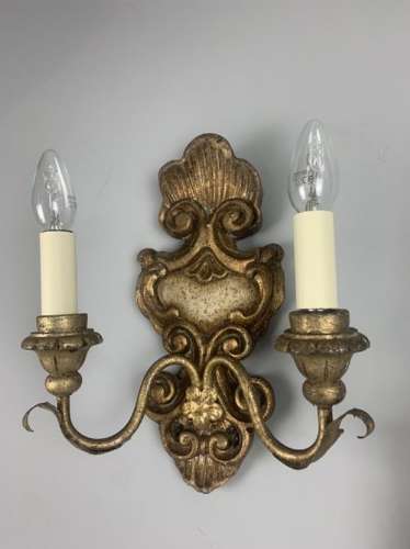 French Pair Of Giltwood Antique Wall Lights, Rewired