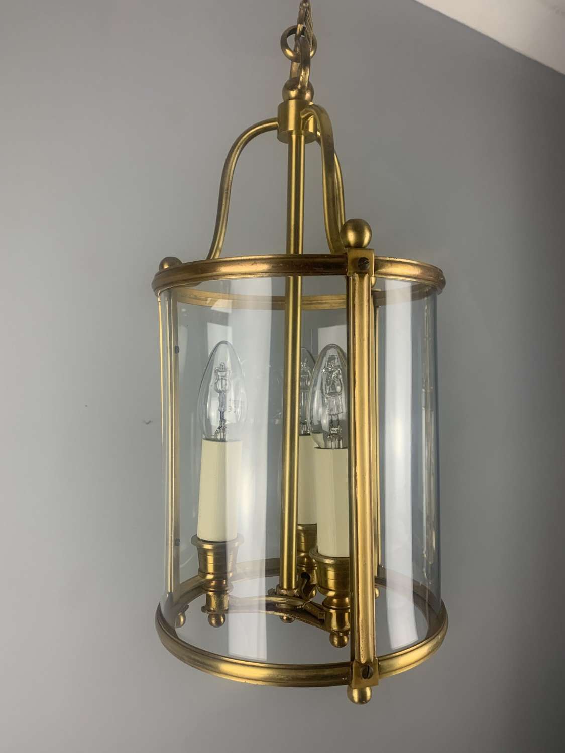 French Triple Light Brass Lantern, Rewired