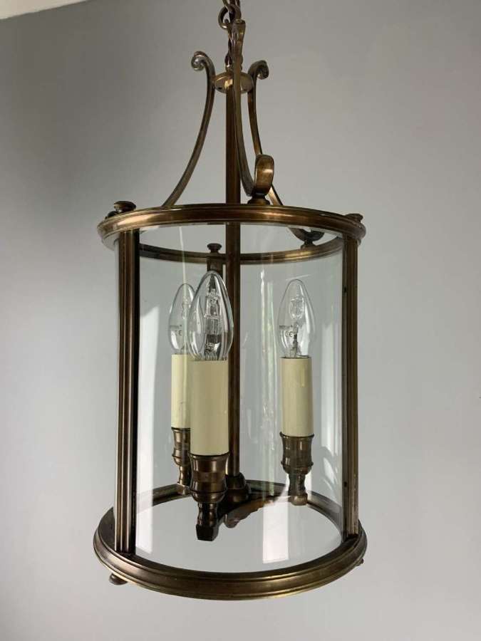 Quality French Bronzed Brass Triple Light Lantern, Rewired