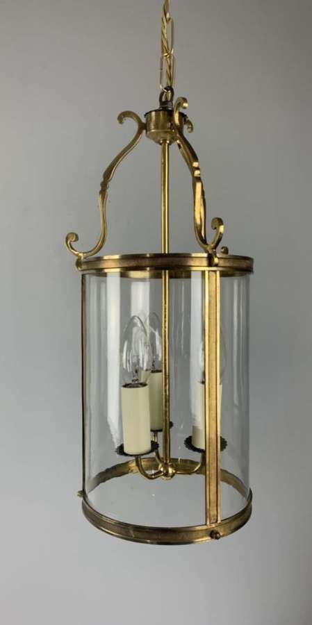 Dainty French Brass Triple Light Lantern, Rewired
