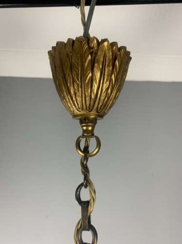 Large Pair Of French Gilt Brass Triple Light Lanterns, Rewired