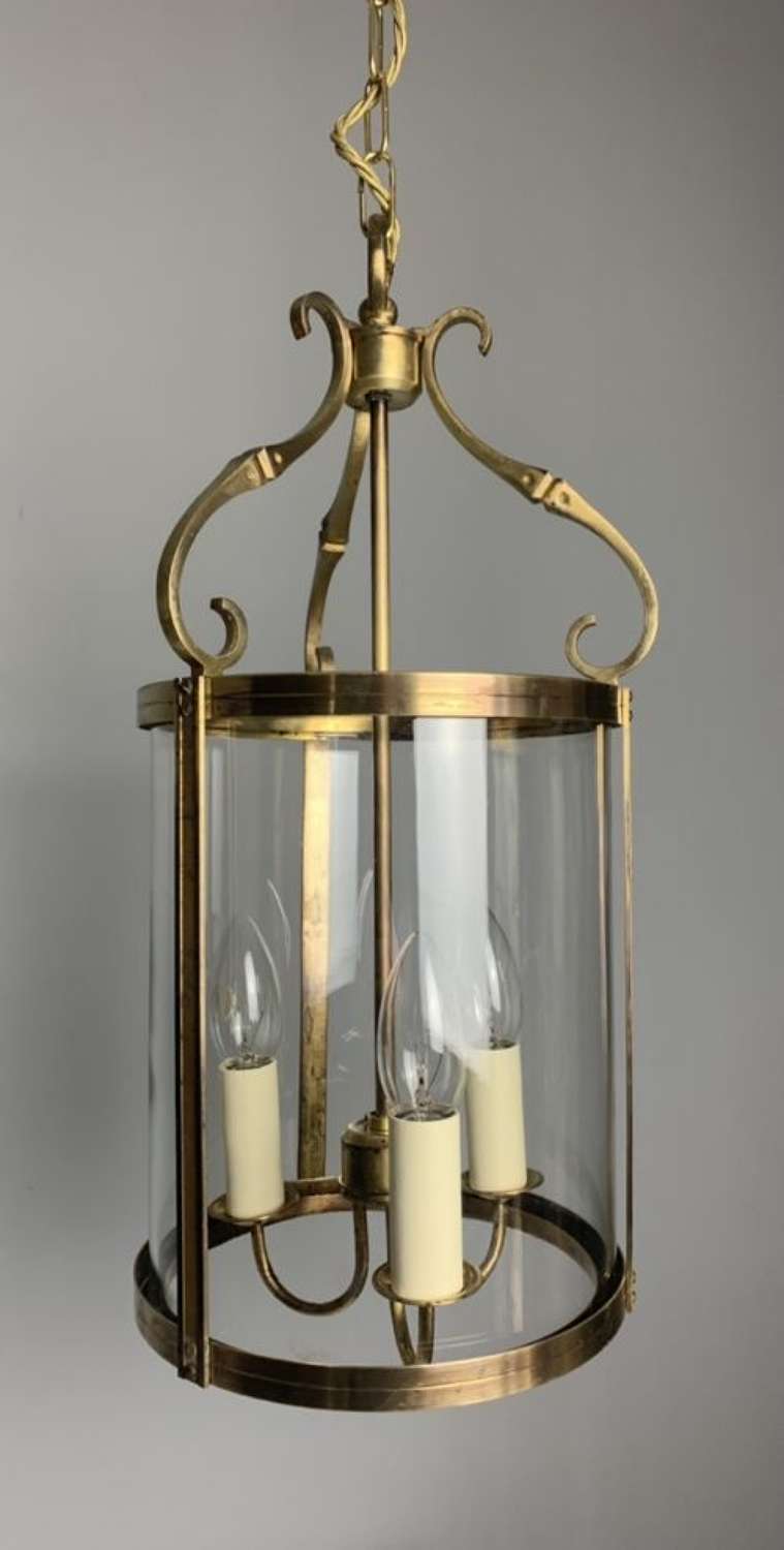 French Triple Light Convex Brass Lantern, Rewired