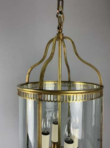 Fine Large French Four Light Brass Convex Lantern, Rewired