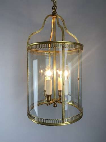 Fine Large French Four Light Brass Convex Lantern, Rewired