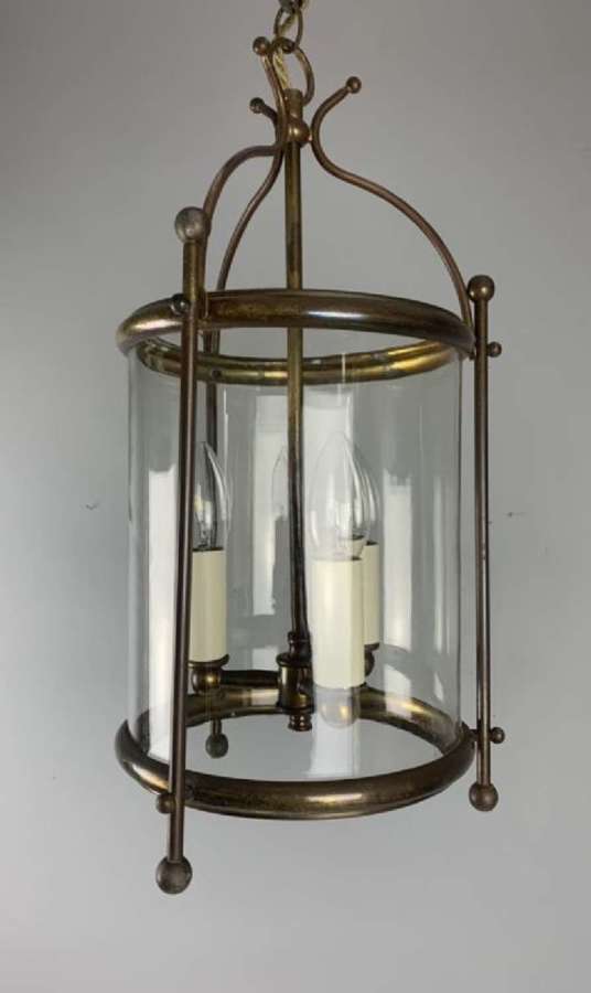 French Triple Light Aged Brass Lantern, Rewired