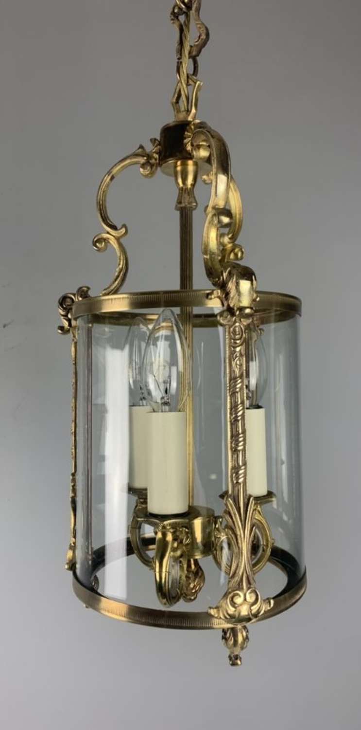 French Ornate Small Triple Light Brass Lantern, Rewired