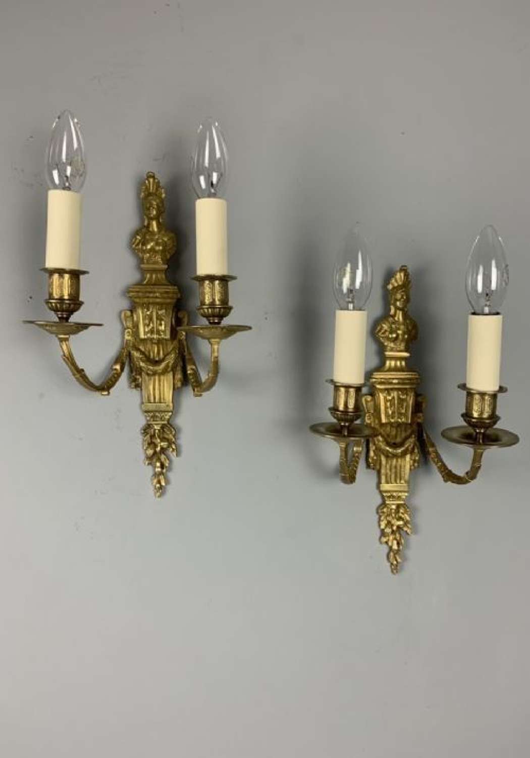 Pair Of French Gilt Brass Empire 19th Century Antique Wall Lights