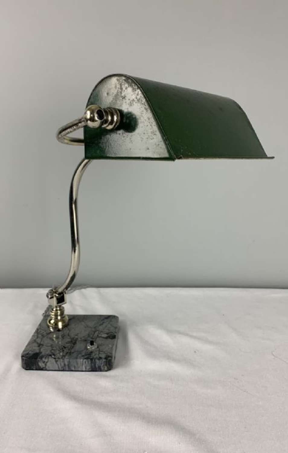 French Art Deco Chrome, Marble & Green Enamel Shade, Bankers Lamp, T