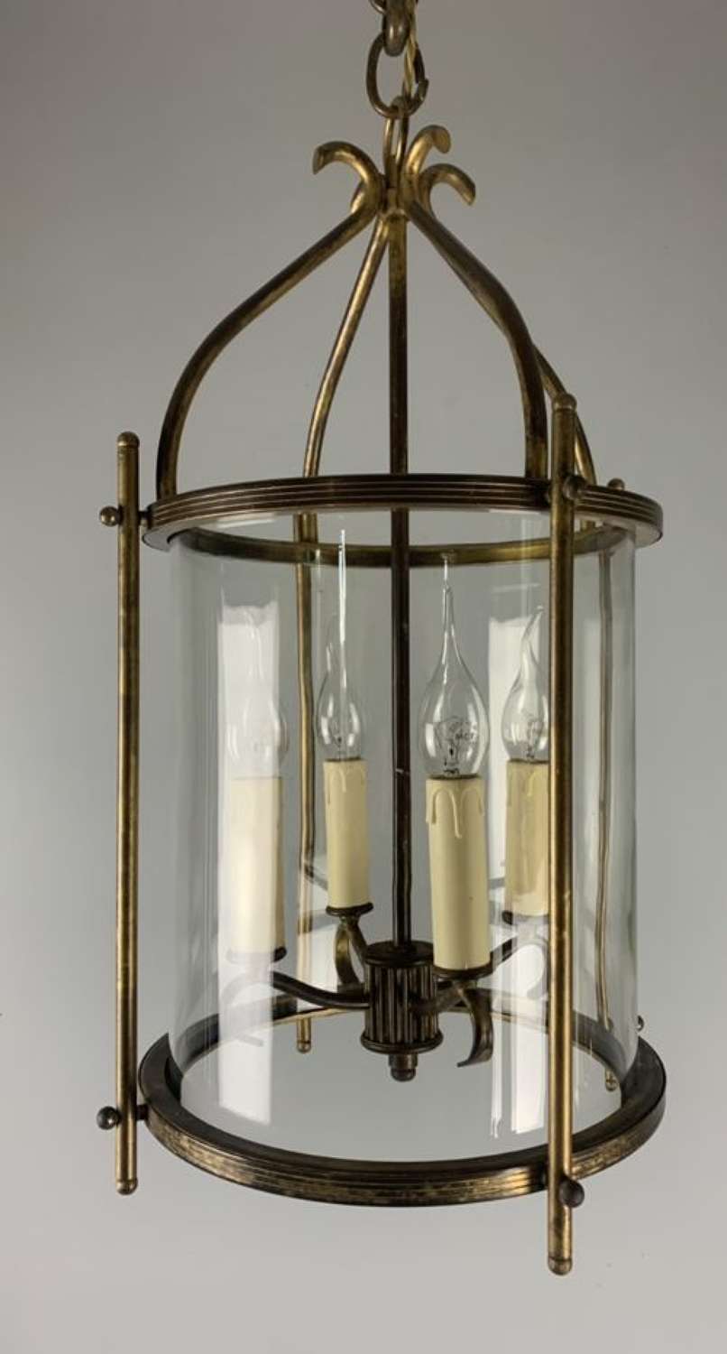 Large Aged Gilt Brass French Lantern, Rewired