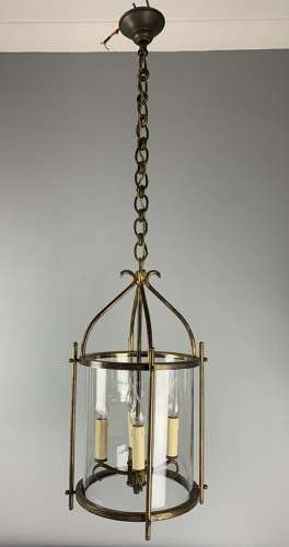 Large Aged Gilt Brass French Lantern, Rewired