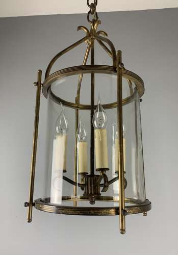 Large Aged Gilt Brass French Lantern, Rewired