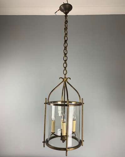 Large Aged Gilt Brass French Lantern, Rewired