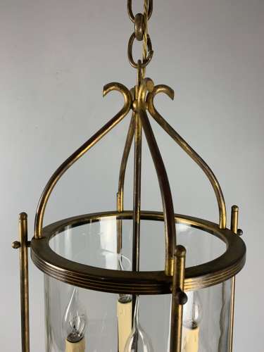 Large Aged Gilt Brass French Lantern, Rewired