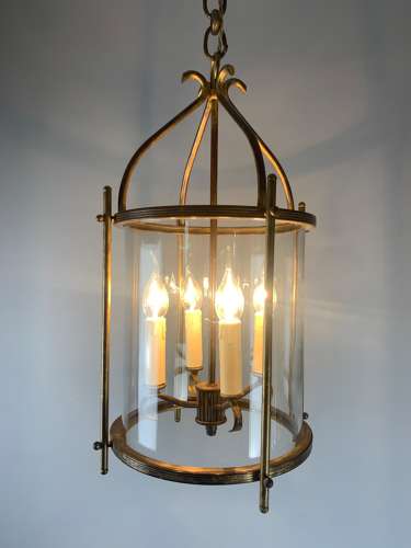 Large Aged Gilt Brass French Lantern, Rewired