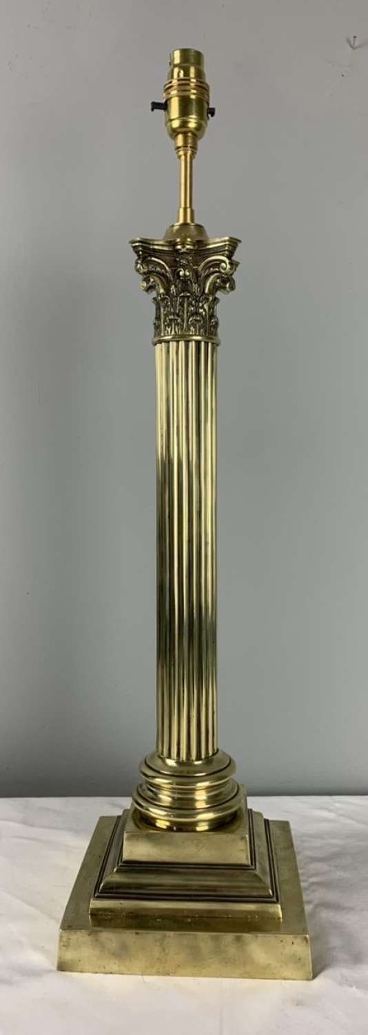Quality Victorian Brass Column Table Lamp, Rewired And Pat Tested